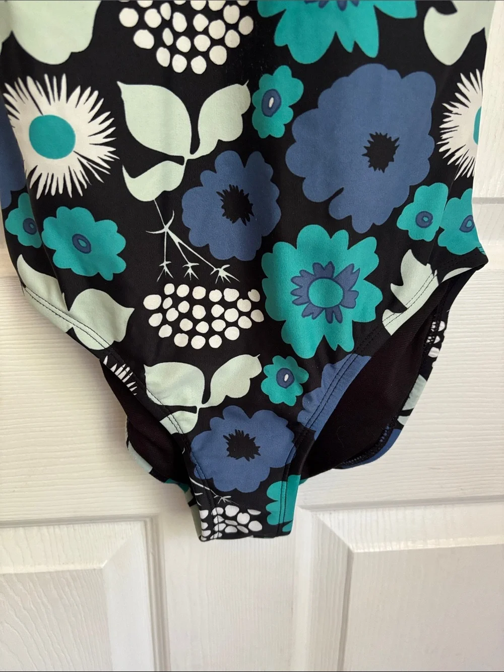 MARIMEKKO Floral One-Piece Swimsuit Black Teal & Navy Size Large bathing suit